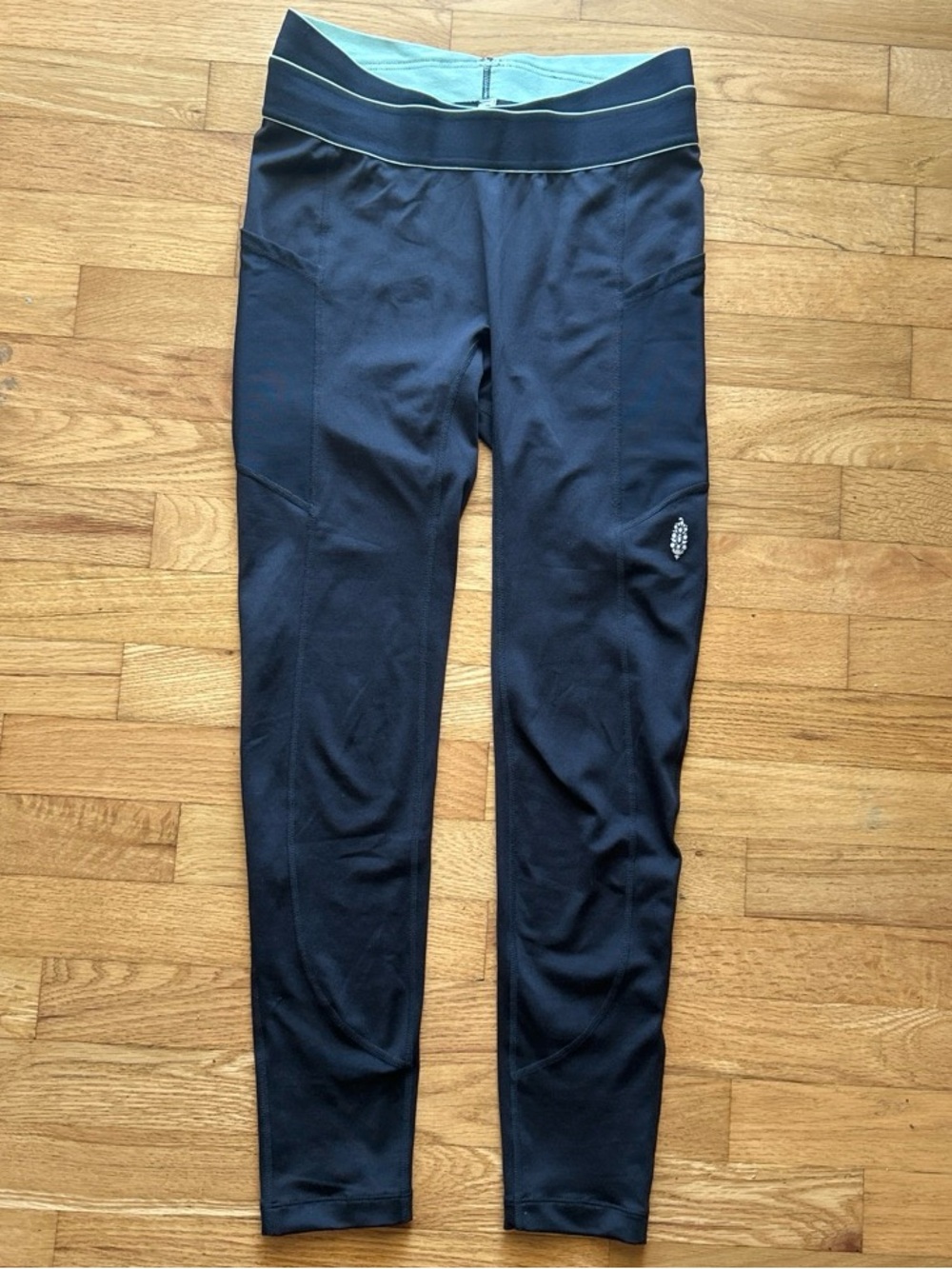 FP Movement by Free People Black Leggings with Light Blue Waistband